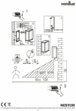 Nordlux Nestor Sensor Led Wandlamp Zwart -Zwembad Tuin 900 615 5701581464988.4