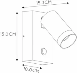 Lucide Taylor GU10 Sensor Wandspot - 1 Spot - Zwart -Zwembad Tuin 900 945 09831 01 30 technical drawing